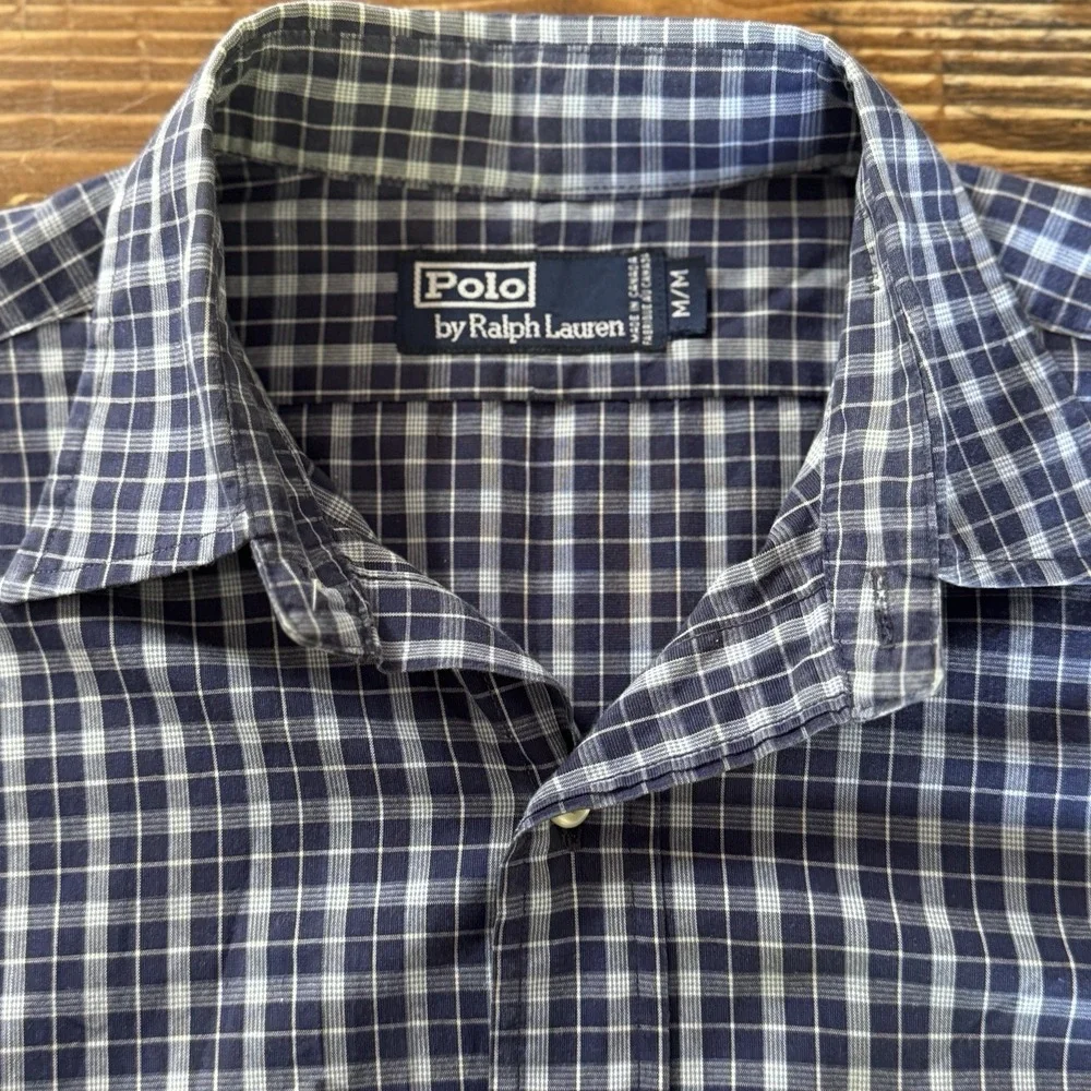 Polo Ralph Lauren Mens Classic Fit Blue Plaid Button Up Long Sleeve Shirt Size M